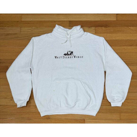 Vintage Walt Disney World Hoodie XL Made in USA 70s/80s Style White Embroidered - Picture 1 of 10